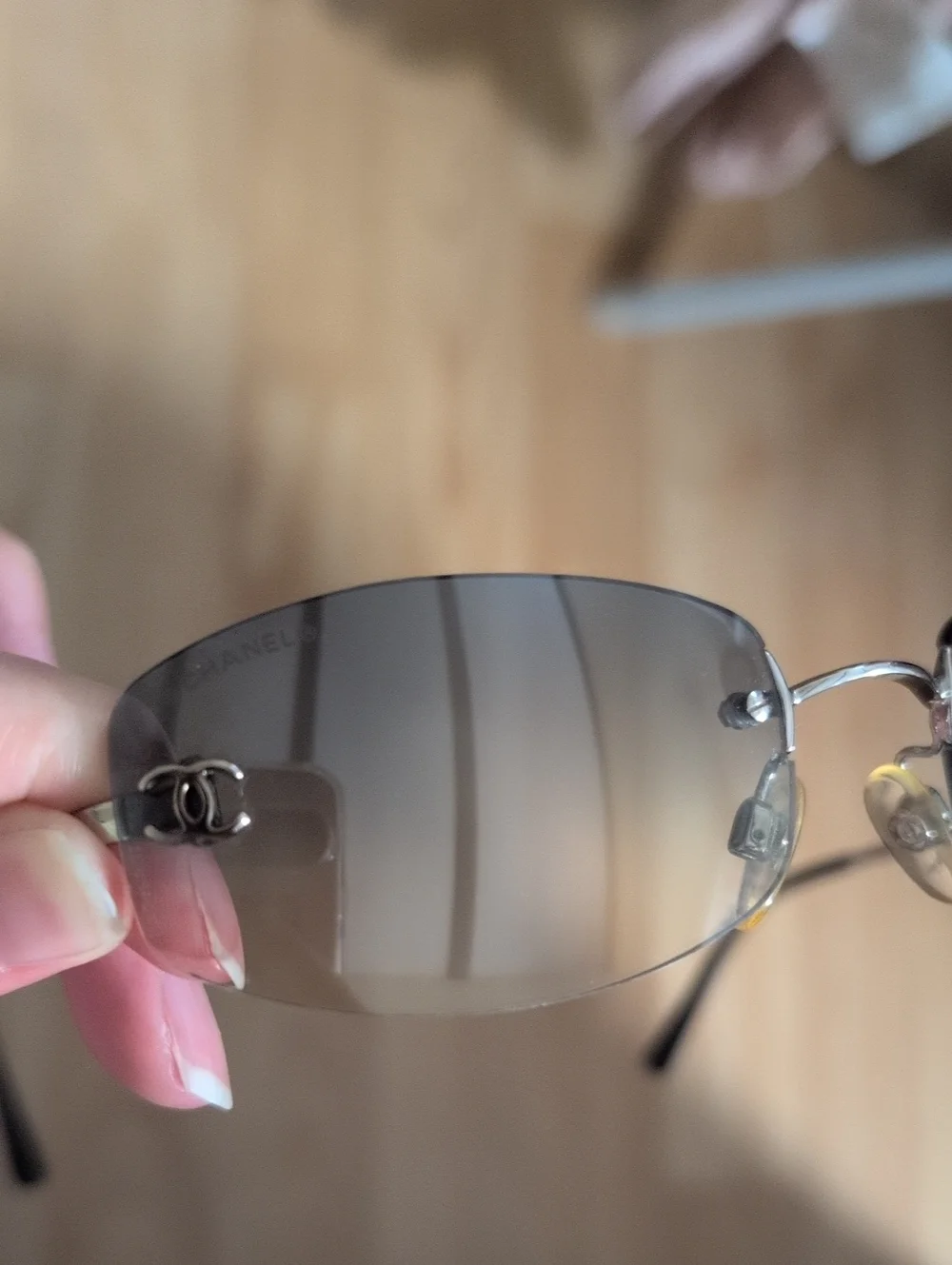 CHANEL Vintage Rimless Sunglasses 4002 - Silver Frames with Blue Gray Lenses